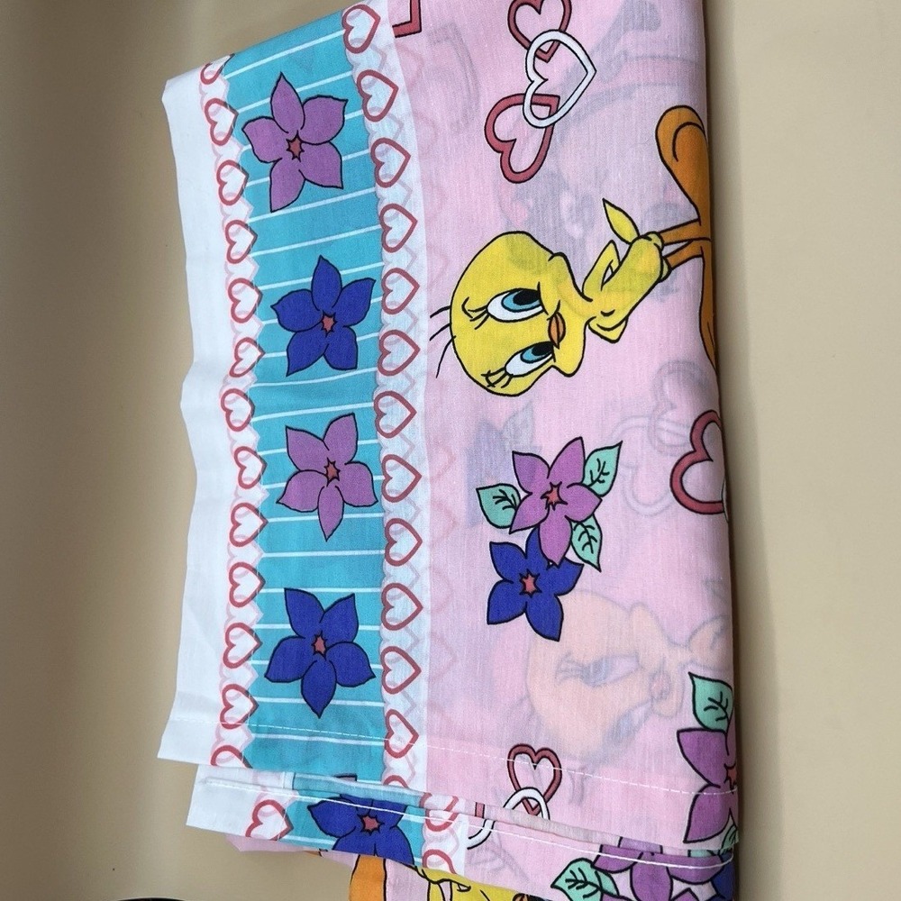 Vintage 1996 Looney Tunes Twin Flat Sheet/fitted Tweety Bugs Bunny Bibb Co USA